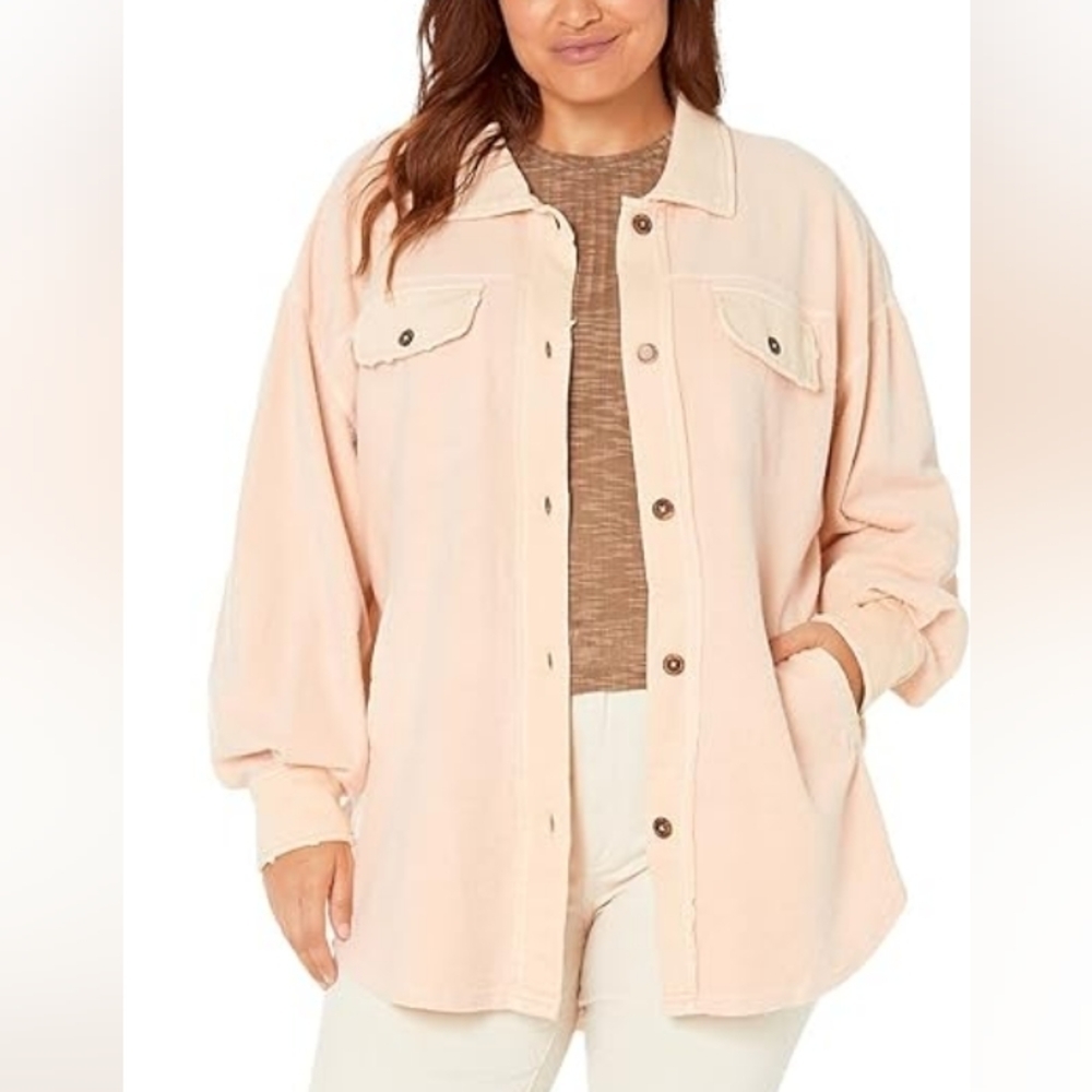 Free People Oversized Utility Shacket in Pale Pink